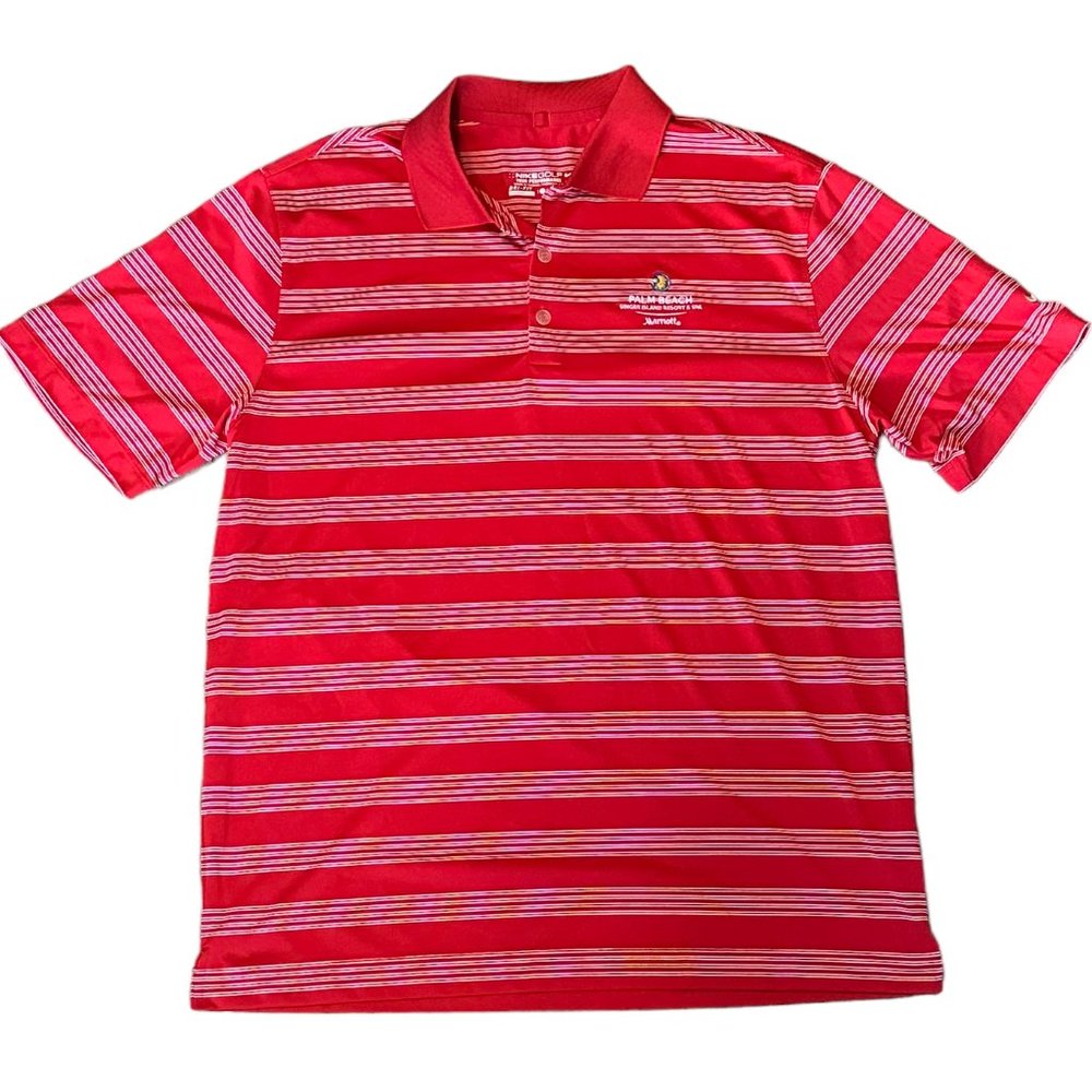 Nike Dri-Fit Mens Golf Shirt Red with White Stripes Tour Performance Size L